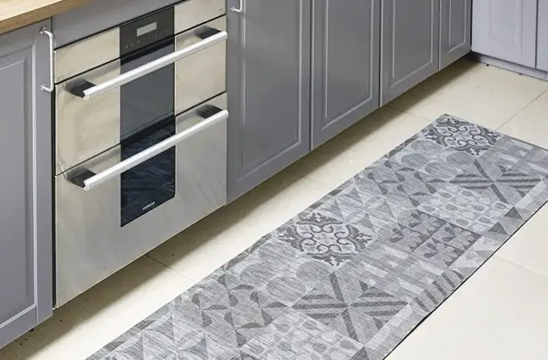 texlymat woven vinyl runner in a kitchen hallway