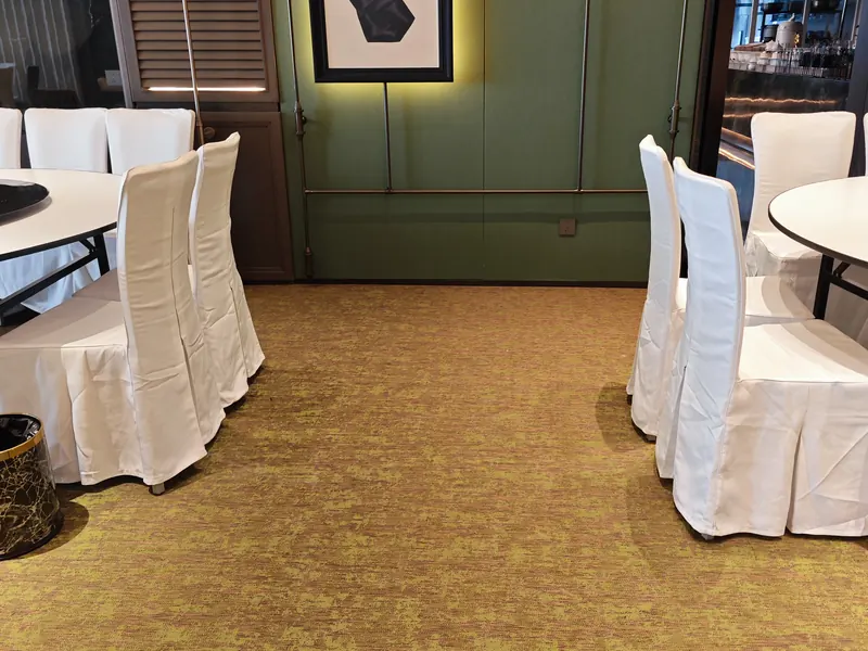 Banquet room with woven vinyl wall to wall flooring