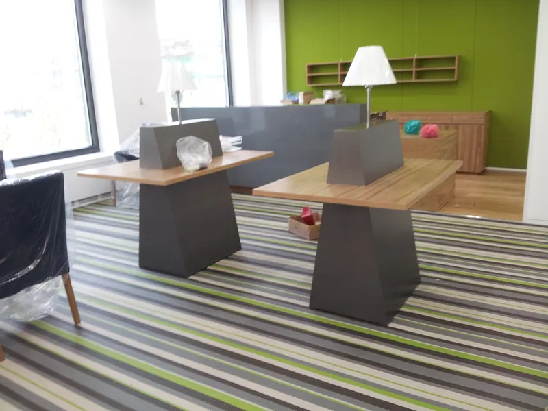 Study desks and shelving on woven vinyl flooring